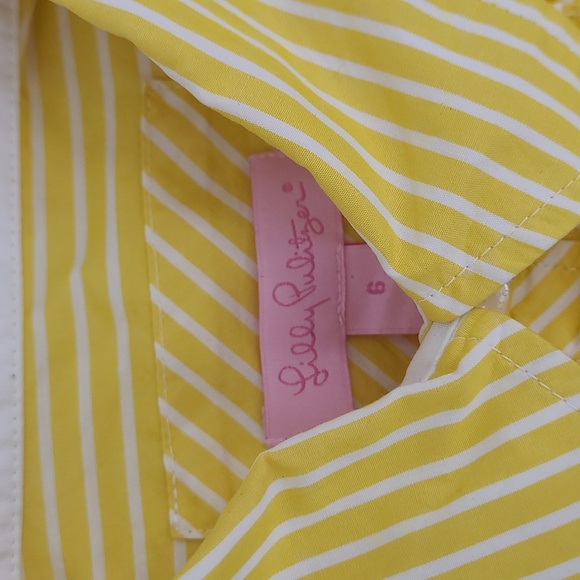 Lilly Pulitzer Yellow/White Stripe Button Down with Ruffle Detail Women's Size 6 - Picture 2 of 8